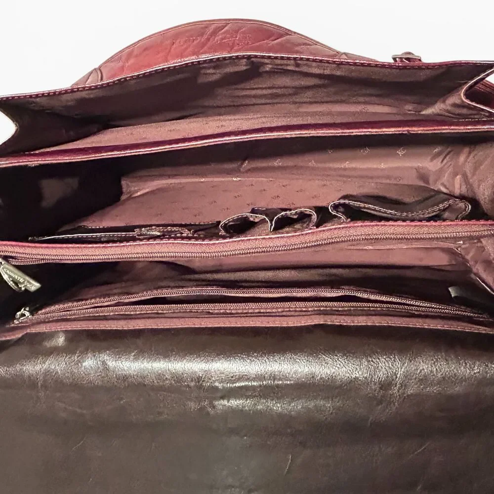 Kenneth Cole New York Leather Briefcase Messenger Bag Burgundy Laptop AS-IS